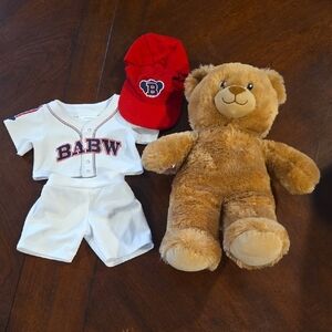 Build-A-Bear Brown Teddy with Red Cap and White Outfit